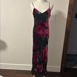 Trina Turk Black and Pink Floral Maxi Dress, perfect for any dressy occasion.